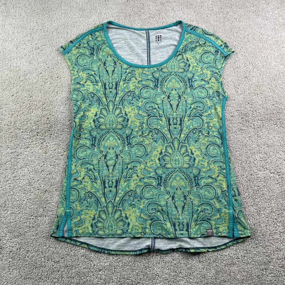 Title Nine Top Womens Small Green Paisley Cap Sleeve Athletic Yoga Outdoor Tee